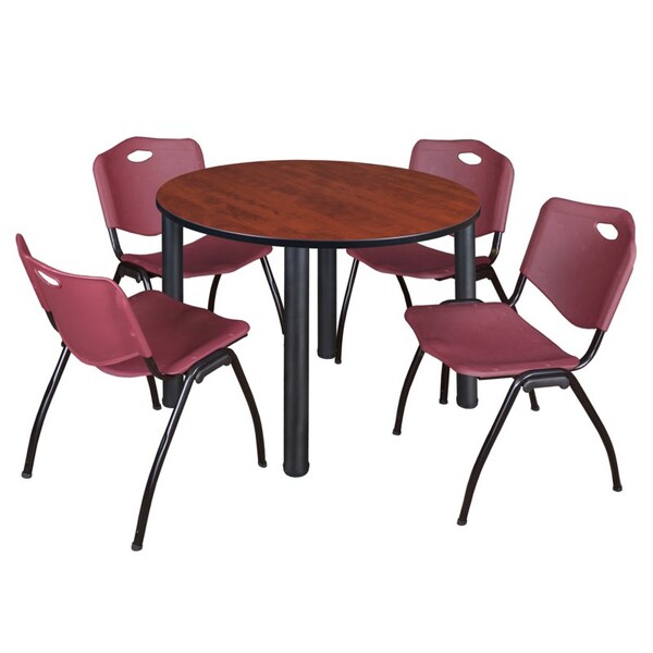 Kee Kee Round Table & Chair Set, Wood, Metal, Plastic Top, Cherry TB48RNDCHBPBK47BY - main